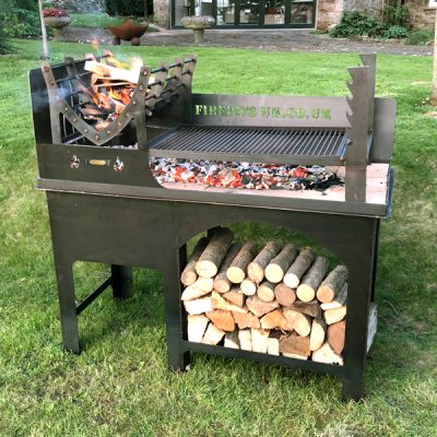 Asado BBQ with Log Store, Outdoor Cooking Station, Firepit With BBQ