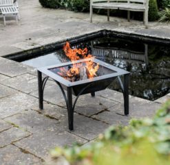 Box D Fire Pit Lit Lifestyle on Patio - Firepits UK - WEB - Lo Res