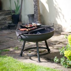 Classic Fire Pit with Half Moon BBQ Rack and Veg Tray with Food Lifestyle - Firepits UK - WEB - Lo Res