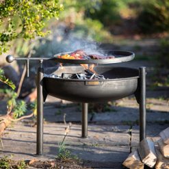 Legs Eleven Fire Pit Lit with Swing Arm BBQ Rack Lifestyle - Firepits UK - WEB - Lo Res