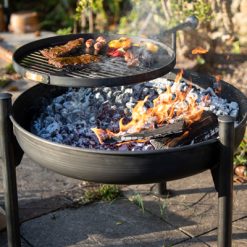 Legs Eleven Fire Pit Lit with Swing Arm BBQ Rack Lifestyle from Above - Firepits UK - WEB - Lo Res.