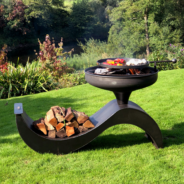 The Wave Fire Pit, Fire Pit Swing Out Grill