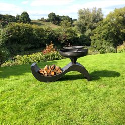 The Wave 70 Fire Pit with Swing Arm BBQ Rack with Logs Lifestyle - FirepitsUK - WEB - Lo Res
