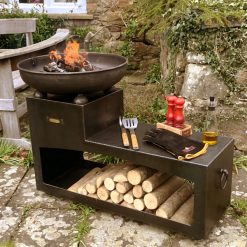 Tiered Fire Bowl 60 with Log Store Fire Pit Lifestyle - Firepits UK - WEB - Lo Res