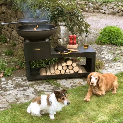 Tiered Fire Bowl 60 with Log Store Fire Pit Lit Lifestyle - Firepits UK - WEB - Lo Res
