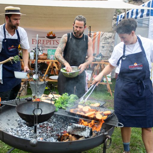 Selection of Proffessional Chefs cooking and preparing food over Plain Jane 120 Fire Pit at AFF - Firepits UK - LoRes124 600x600