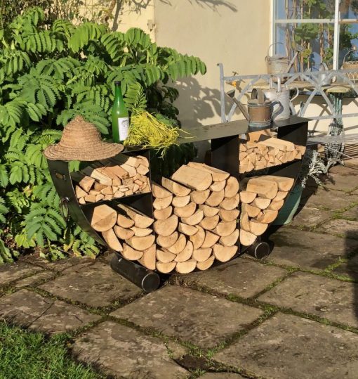 Half Circular Log Store Fire pit with Logs Lifestyle - Firepits UK - WEB - Lo Res