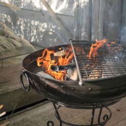 Indian Fire Bowl Fire Pit - Lifestyle with BBQ Rack close up - Firepits UK - WEB - Lo Res