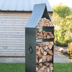 Pagoda Log Store - Lifestyle with logs close up - Firepits UK - WEB - Lo Res