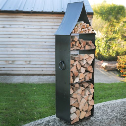 Pagoda Log Store - Lifestyle with logs in garden - Firepits UK - WEB - 600x600 - Lo Res