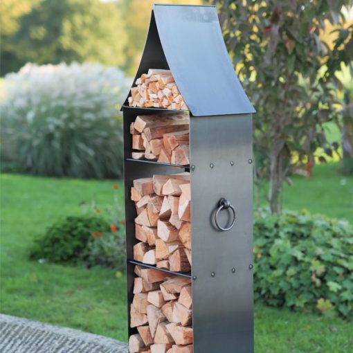 Pagoda Log Store - Lifestyle with logs close up 2 - Firepits UK - WEB - Lo Res