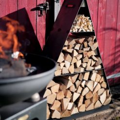 Pyramid Log Store - Lifestyle with fire pit - Firepits UK - WEB - Lo Res