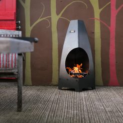 Circus Chiminea with Swing Arm BBQ Rack - Lifestyle lit with swing arm - Firepits UK - WEB - Lo Res