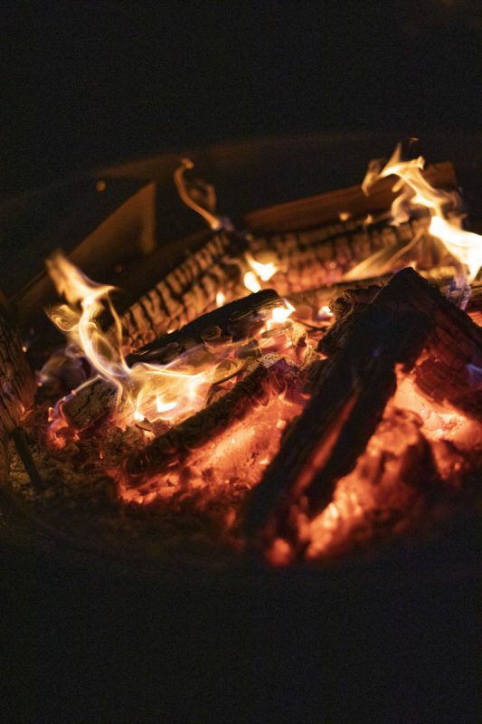 Close up of Logs Burning in Celeste Fire Pit at night - Firepits UK - LoRes122