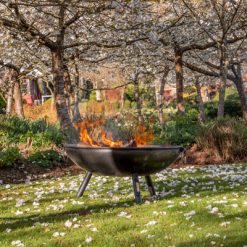 Celeste Fire Pit Lifestyle with trees - Firepits UK - WEB - Lo Res