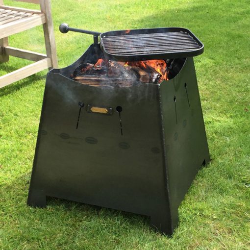 Chiminea 2 in 1 Fire Pit Lit as Fire Pit with Swing Arm BBQ Rack Lifestyle - Firepits UK - WEB - Lo Res 600x600