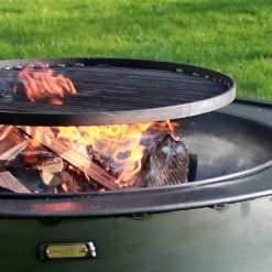 Circular 120 Ring - with Swing Arm BBQ Rack - Lifestyle close up - Firepits UK - WEB 600x600 - Lo Res
