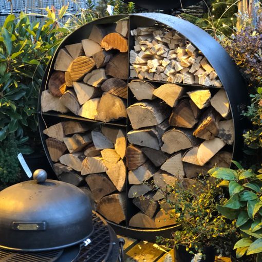 Circular Log Store - Fire Pit - Lifestyle in garden centre - Firepits UK - WEB 600x600 - Lo Res