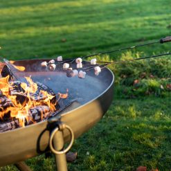 Girls around Plain Jane 120 Fire Pit with Marshmallow Forks at Trostrey - Firepits UK - LoRes24 600x600