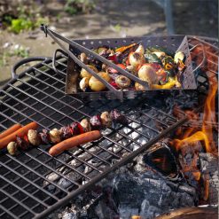 Half Moon Mesh BBQ Rack - Lifestyle with veg tray - Firepits UK - WEB 600x600 - Lo Res