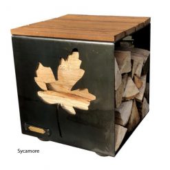 Outdoor fire pit, log store seat, outside log store, outdoor log stores, outdoor log storage UK
