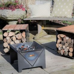 Log Store Seats on patio with Flat Pack Pit Lifestyle - WEB - Firepits UK - LoRes