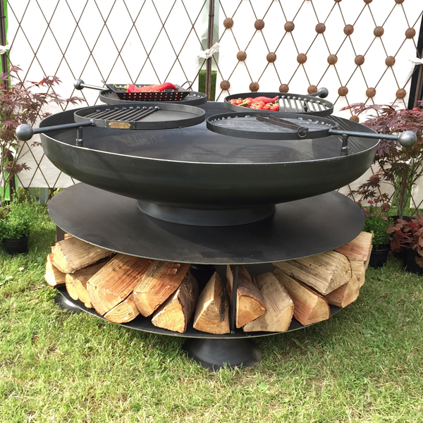 Logs 120 With Four Swing Arm Bbq Racks, Fire Pit Bbq Table Uk