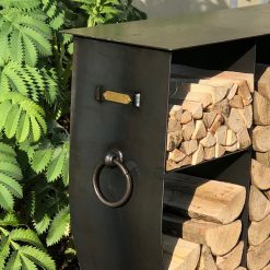 Tall Log Store - Fire Pit - Lifestyle close up - Firepits UK - WEB 600x600 - Lo Res