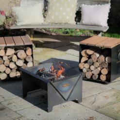 Flat Pack Fire Pit - Lifestyle lit on patio - Firepits UK - WEB 600x600 - Lo Res
