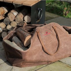 Log Carrier Bag - Fire Pit - Lifestyle in garden with log seat - Firepits UK - WEB 600x600 - Lo Res