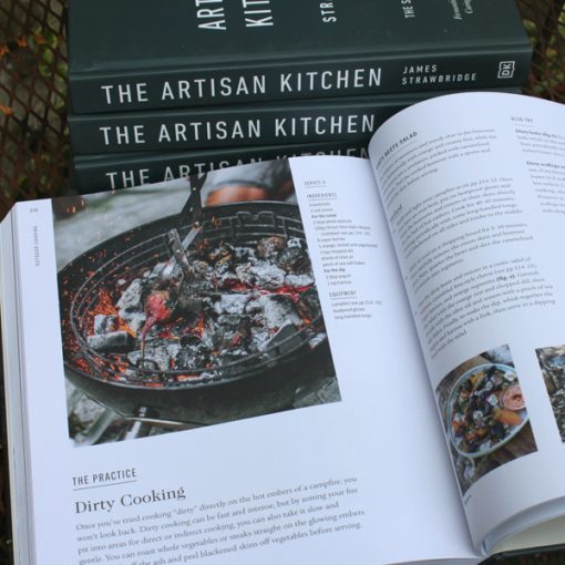 The Artisan Kitchen - Recipe book by James Strawbridge - Lifestyle open book - Firepits UK - WEB 600x600 - Lo Res