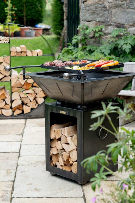 Box Tower with Log Store tall fire pit