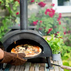 Table Top Pizza Oven with Turn Table Open with Pizza - Firepits UK - LoRes 600x600jpg