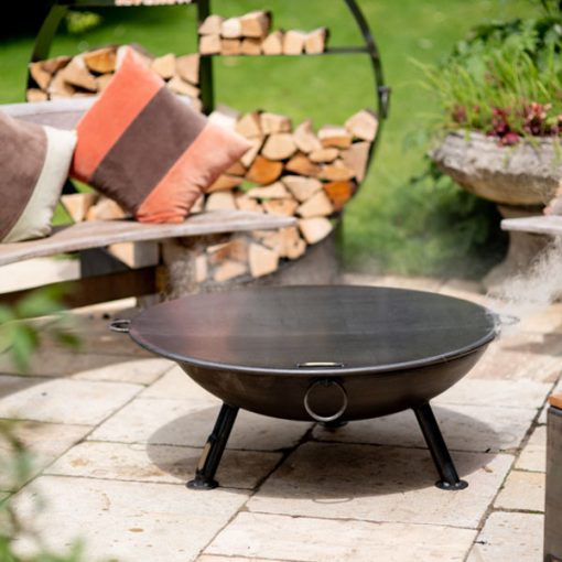 Celeste Fire Pit with Flat Table Top Lid on Patio - Lifestyle - Firepits UK - 600x600 171