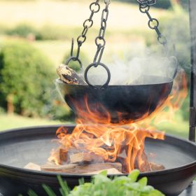 Hanging Cooking Bowl - Lifestyle Pom Pom at Woodlands - Firepits UK - WEB 600x600 - Lo Res