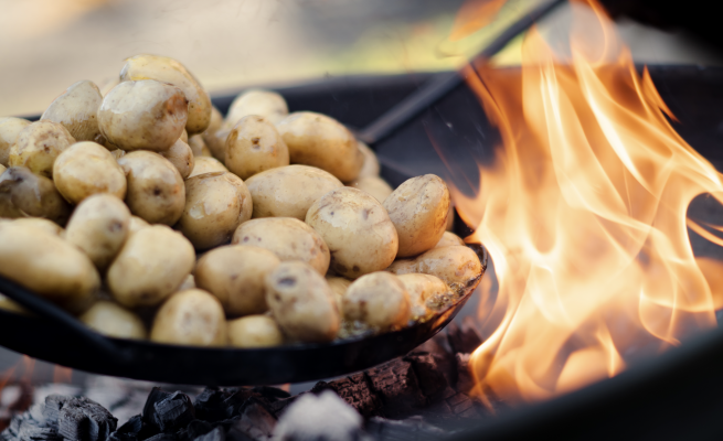 potatoes cooking over fire
