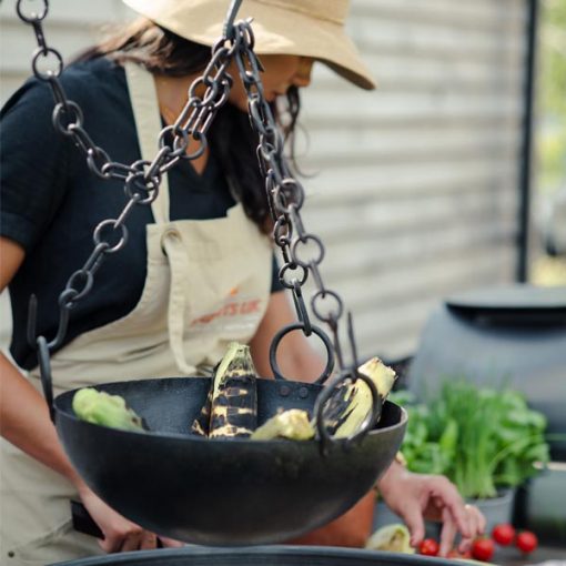 PP - Hanging Cooking Bowl over Complete Outdoor Kitchen Close Up - Lifestyle - Firepits UK - WEB 600x600 - Lo Res