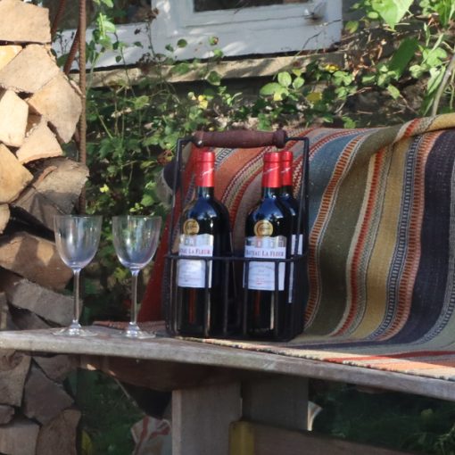 Bottle Holder - Lifestyle with wine glass - Firepits UK - WEB 600x600 - Lo Res