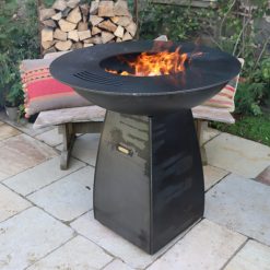Plancha Fire Pit Lit with BBQ Grill - Lifestyle - Firepits UK - WEB 600x600 - Lo Res2