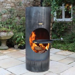 Classic Chiminea with Swing Arm BBQ Rack - Lifestyle lit - Firepits UK - WEB 600x600 - Lo Res
