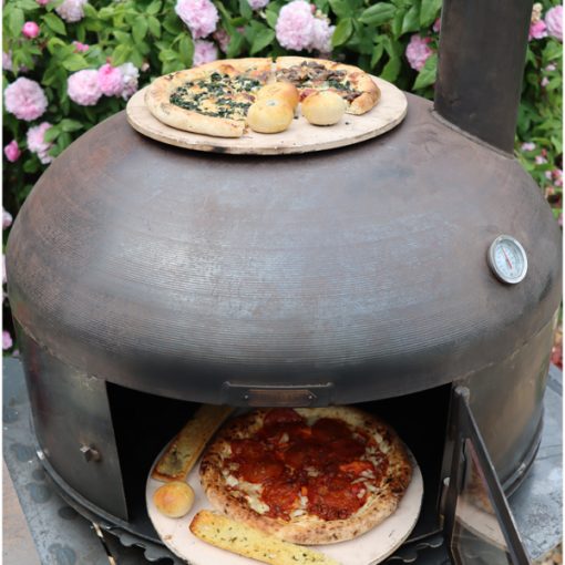 Complete Outdoor Kitchen with Dome Oven - Lifestyle two pizzas - Firepits UK - WEB 600x600 - Lo Res