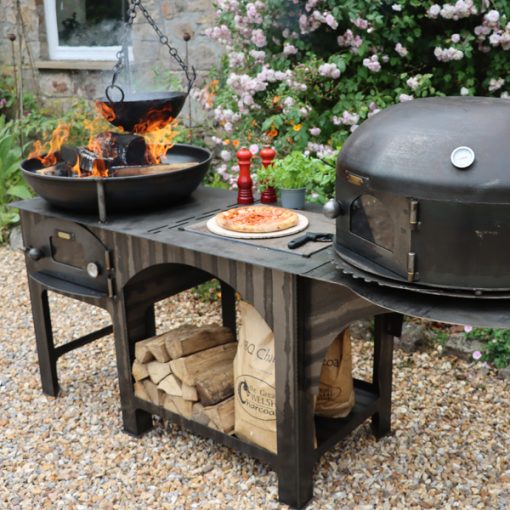Complete Outdoor Kitchen with Dome Oven - Lifgestyle lit with bowl - Firepits UK - WEB 600x600 - Lo Res