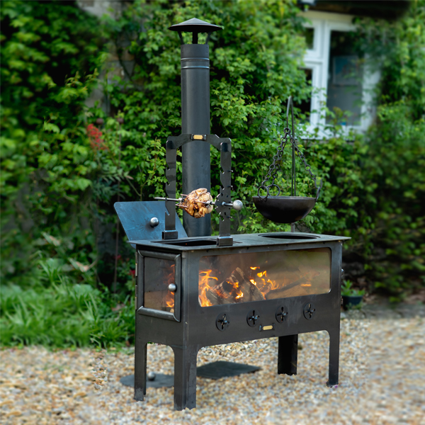 Large Outdoor Wood Burner BBQ - Lifestyle lit - Firepits UK - WEB 600x600 - Lo Res