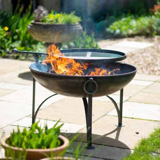 Plain Jane with Swing Arm BBQ Rack Lit - Lifestyle - Firepits UK - PP23 - LoRes98