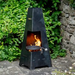 Piazza Junior Chiminea with SWA - Lifestyle lit on patio - Firepits UK - WEB 600x600 - Lo Res