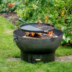 Solex fire pit lit with Swing Arm BBQ Rack - Lifestyle - Firepits UK - LoRes600x600 409