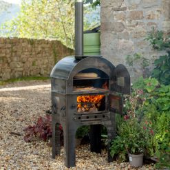 Tall Pizza Oven Lit - Fire Cage open with Pizza - Lifestyle - Firepits UK - LoRes666600x600