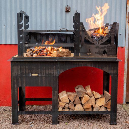 Asado BBQ with Log Store lit with belly pork distance shot - Lifestyle - LoRes674600x600