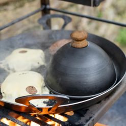Burger Cloche - over burger in pan - Firepits UK - Lifestyle - LoRes352600x600